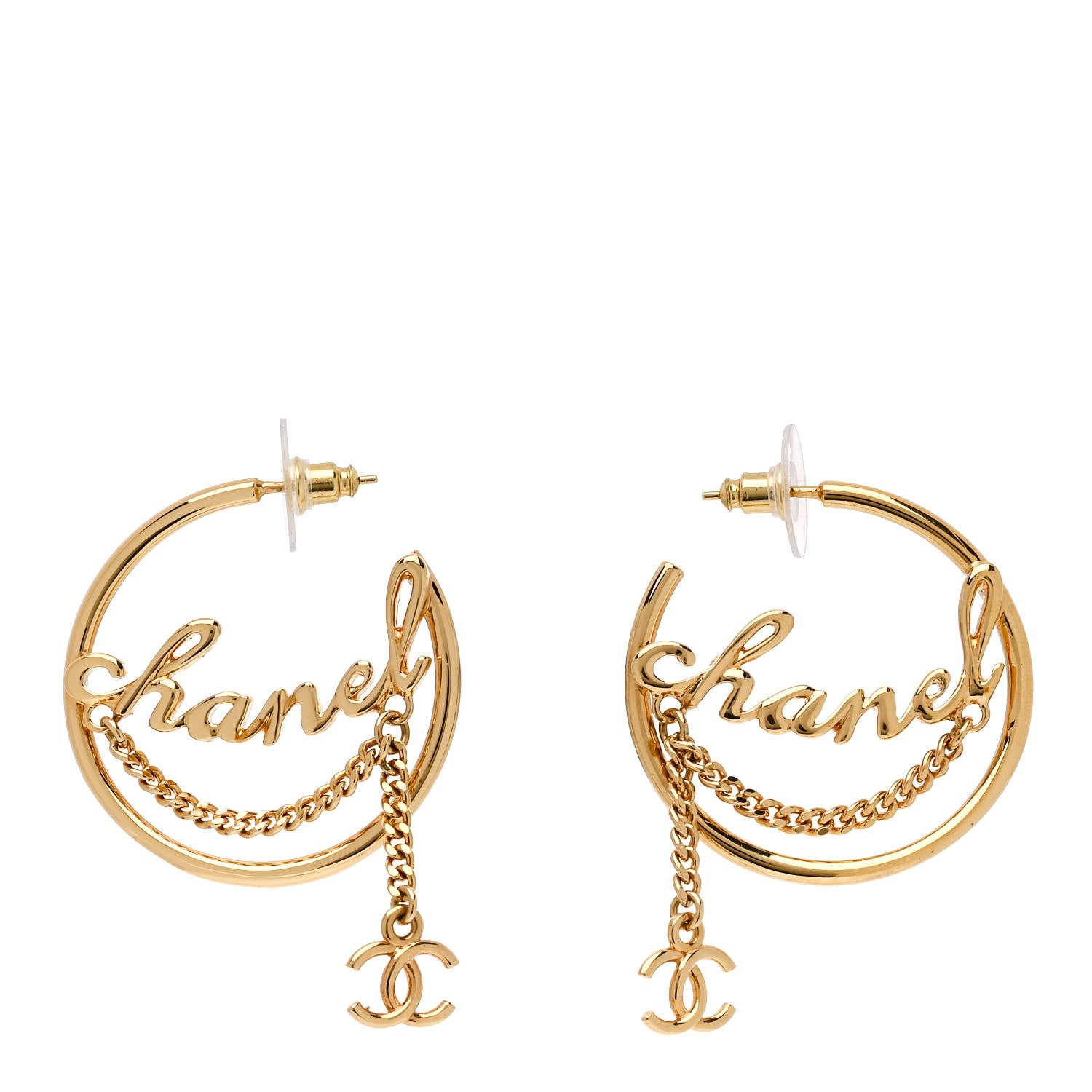 Chanel Metal Chain CC Hoop Earrings Gold 1 of 5