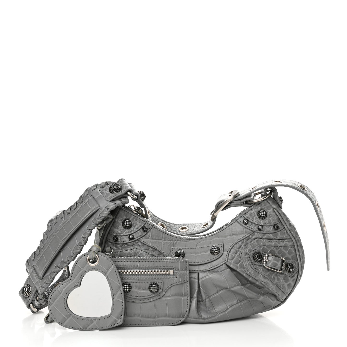 Extra Supple Calfskin Crocodile Embossed XS Le Cagole Shoulder Bag Balenciaga Grey