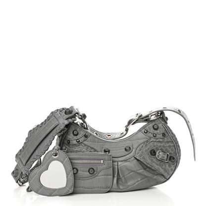Balenciaga Extra Supple Calfskin Crocodile Embossed XS Le Cagole Shoulder Bag Balenciaga Grey 3 of 12