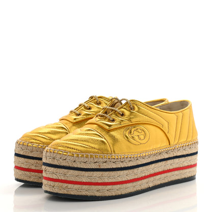 Gucci Metallic Nappa Matelasse GG Pilar Flatform Lace-Up Espadrilles 39 Oro Vecchio 3 of 11