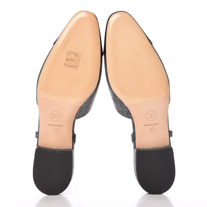 Chanel Metallic Lambskin Grosgrain Cap Toe CC Slingback Flats 37 Black Grey 5 of 10