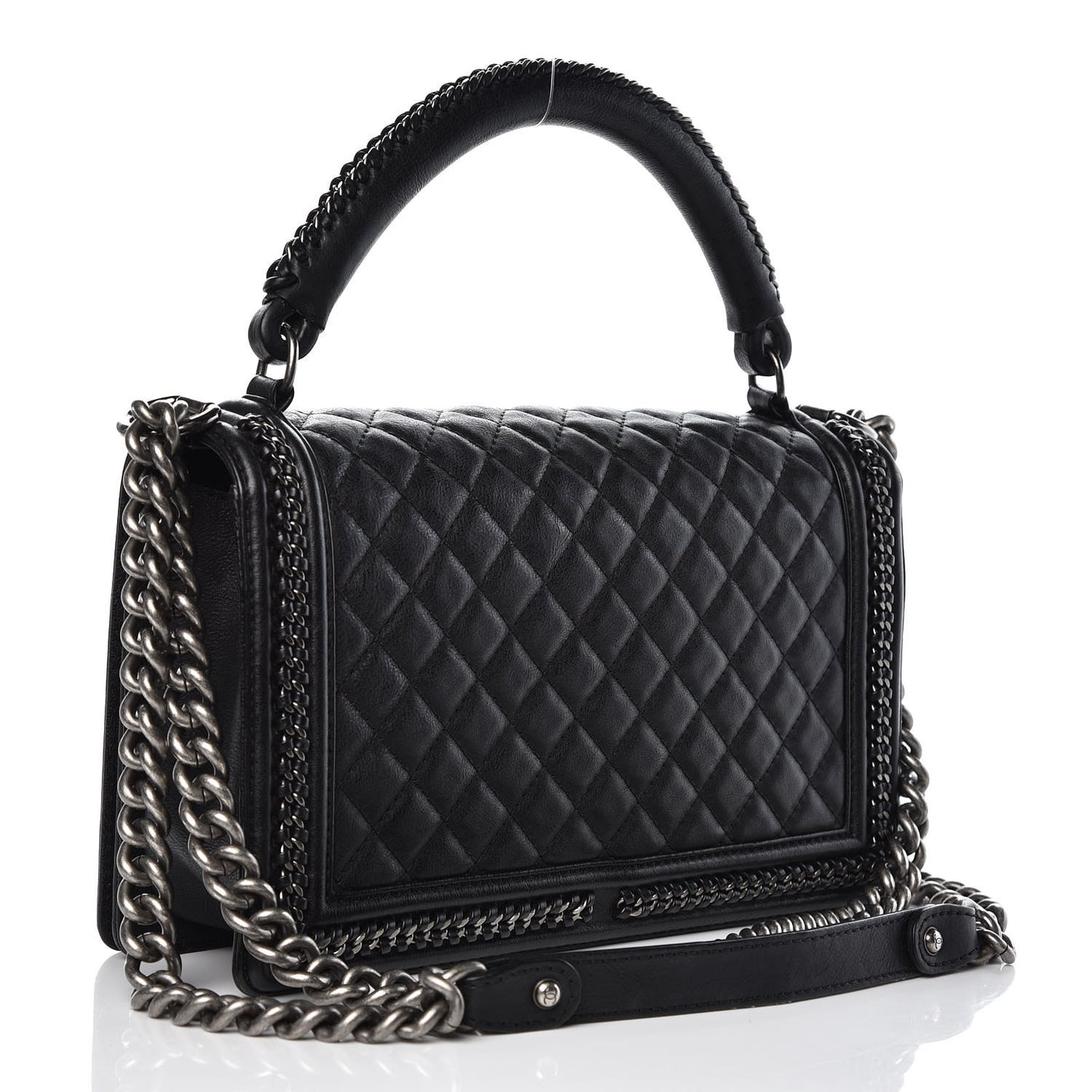 Calfskin Quilted New Medium Boy Top Handle Flap Black