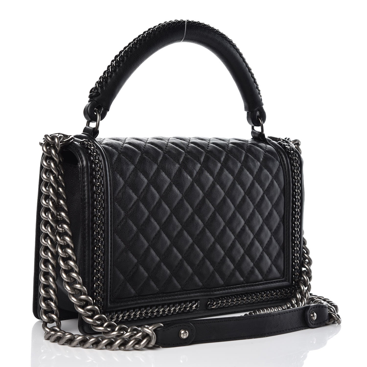 Chanel Calfskin Quilted New Medium Boy Top Handle Flap Black 4 of 16