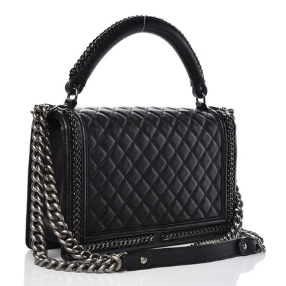 Chanel Calfskin Quilted New Medium Boy Top Handle Flap Black 4 of 16