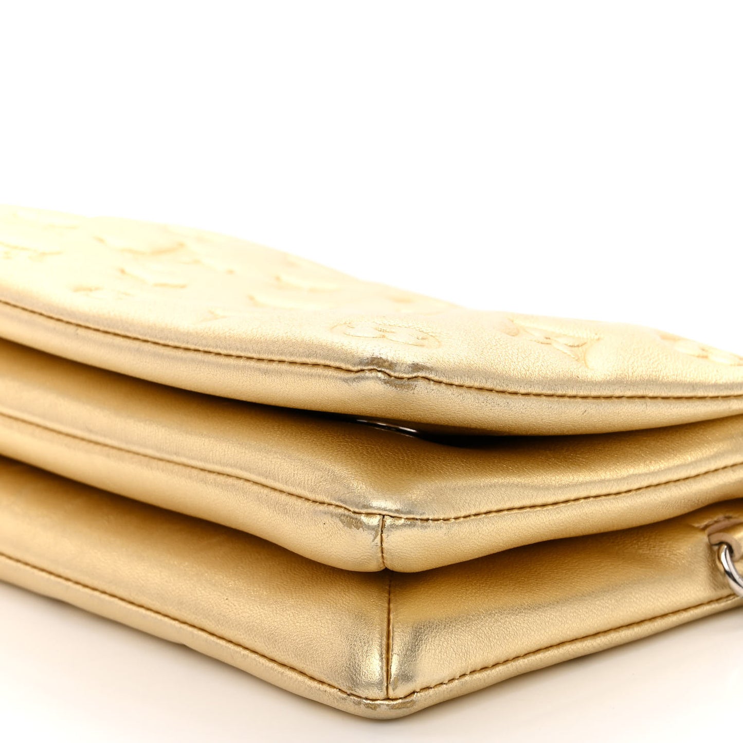 Metallic Lambskin Embossed Monogram Pochette Coussin Gold