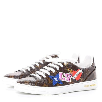 Louis Vuitton Calfskin Monogram LV Black Heart Sneakers 37.5 Cacao 3 of 9