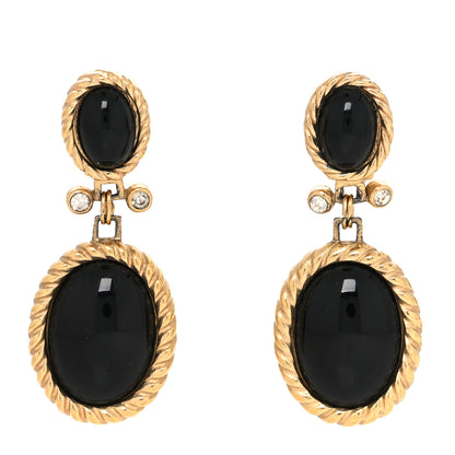 Christian Dior Resin Clip On Drop Earrings Black Gold 1 of 5