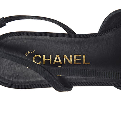 Chanel Grosgrain Cap Toe CC Slingback Pumps 39 Black Gold 5 of 10