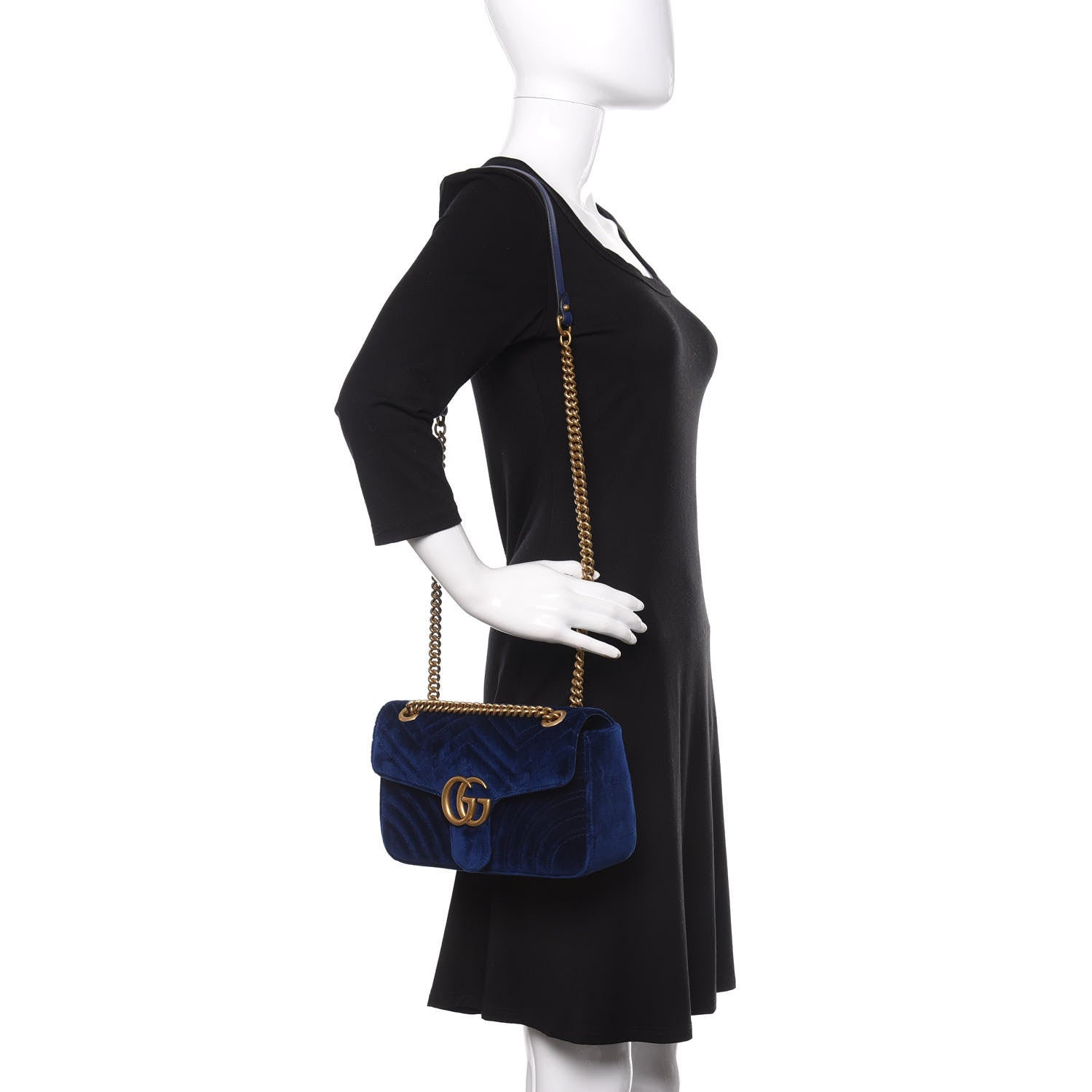 Gucci Velvet Matelasse Small GG Marmont Shoulder Bag Cobalt Blue 2 of 10
