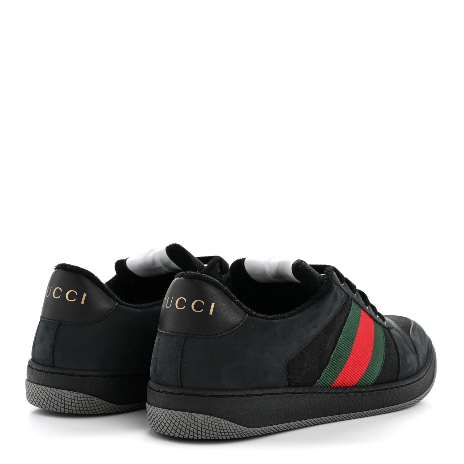 Gucci Calfskin Nylon GG Monogram Calfskin Web Mens Screener Sneakers 8.5 Black 5 of 10