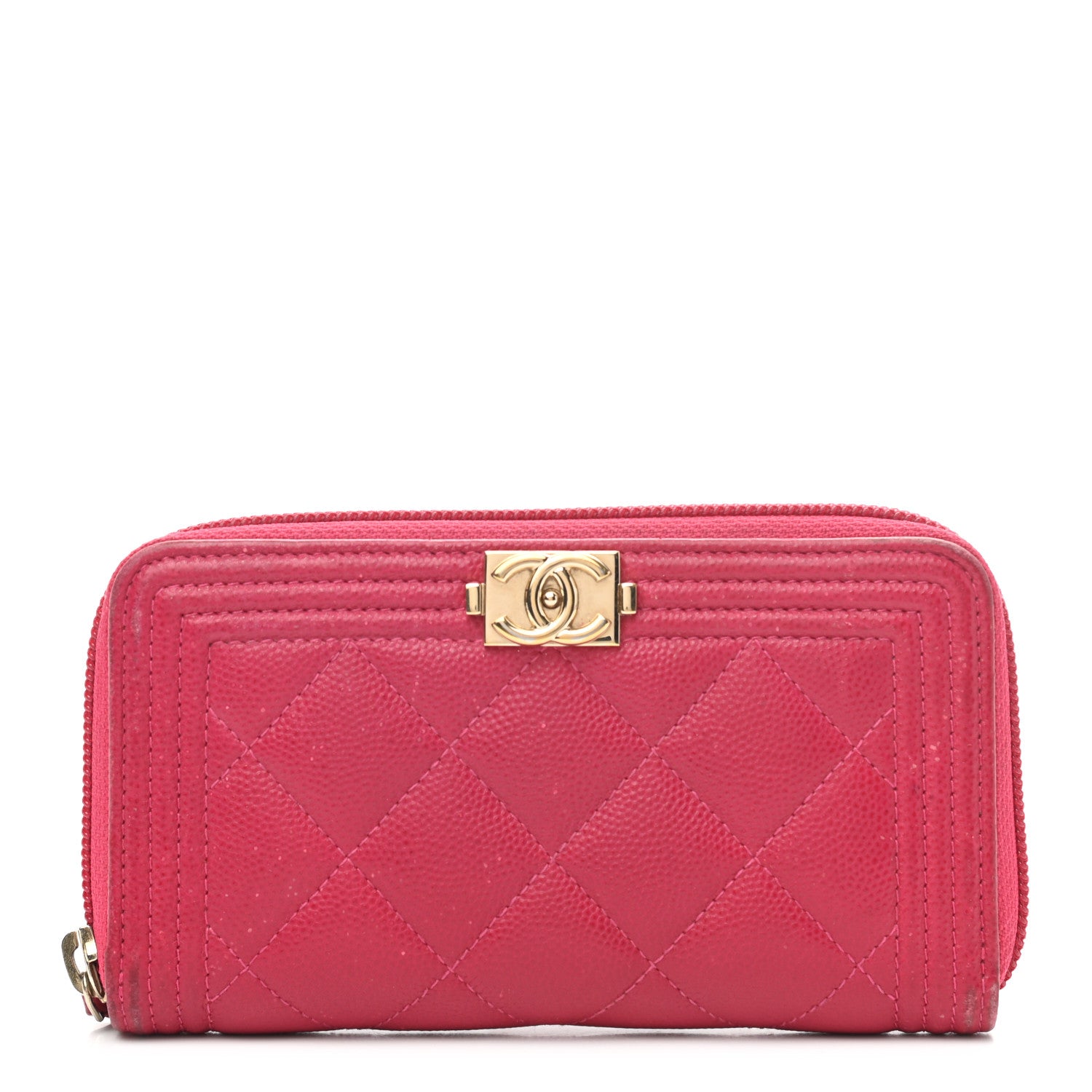 Chanel Caviar Quilted Boy Small Zip Around Wallet Pink 1 of 13