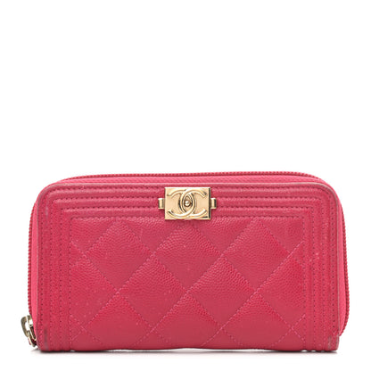 Chanel Caviar Quilted Boy Small Zip Around Wallet Pink 1 of 13