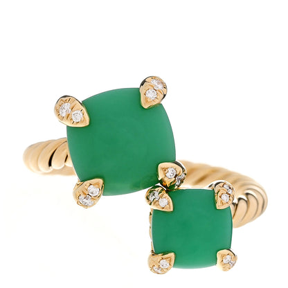 David Yurman 18K Yellow Gold Diamond Chrysoprase Chatelaine Bypass Ring 51 5.75 1 of 6