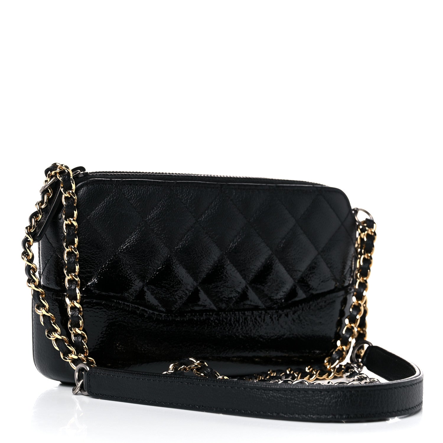 Chanel Patent Goatskin Quilted Small Gabrielle Clutch With Chain Black 3 of 15