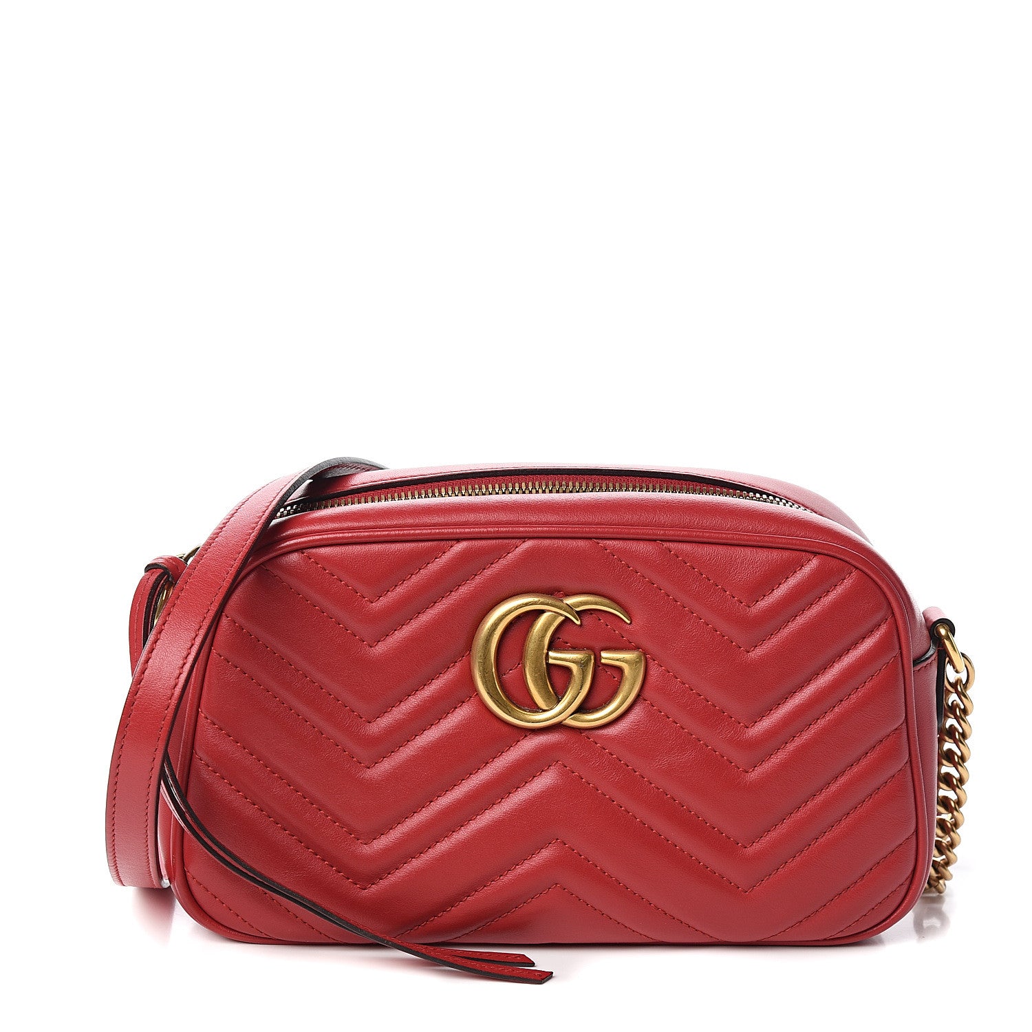 Gucci Calfskin Matelasse Small GG Marmont Chain Shoulder Bag Hibiscus Red 1 of 9