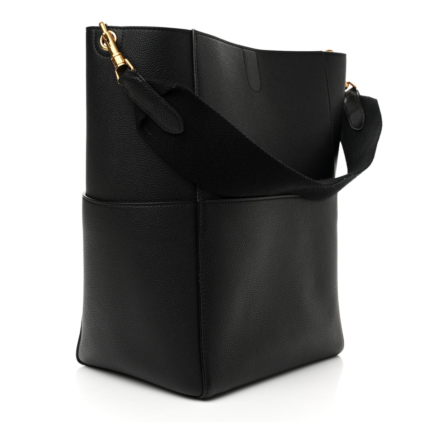 Soft Grained Calfskin Sangle Bucket Bag Black