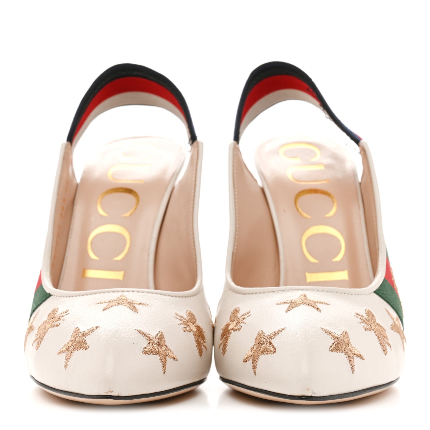 Malaga Kid Web Bee Star Embroidered Sylvie High Heel Slingback Pumps 36.5 White