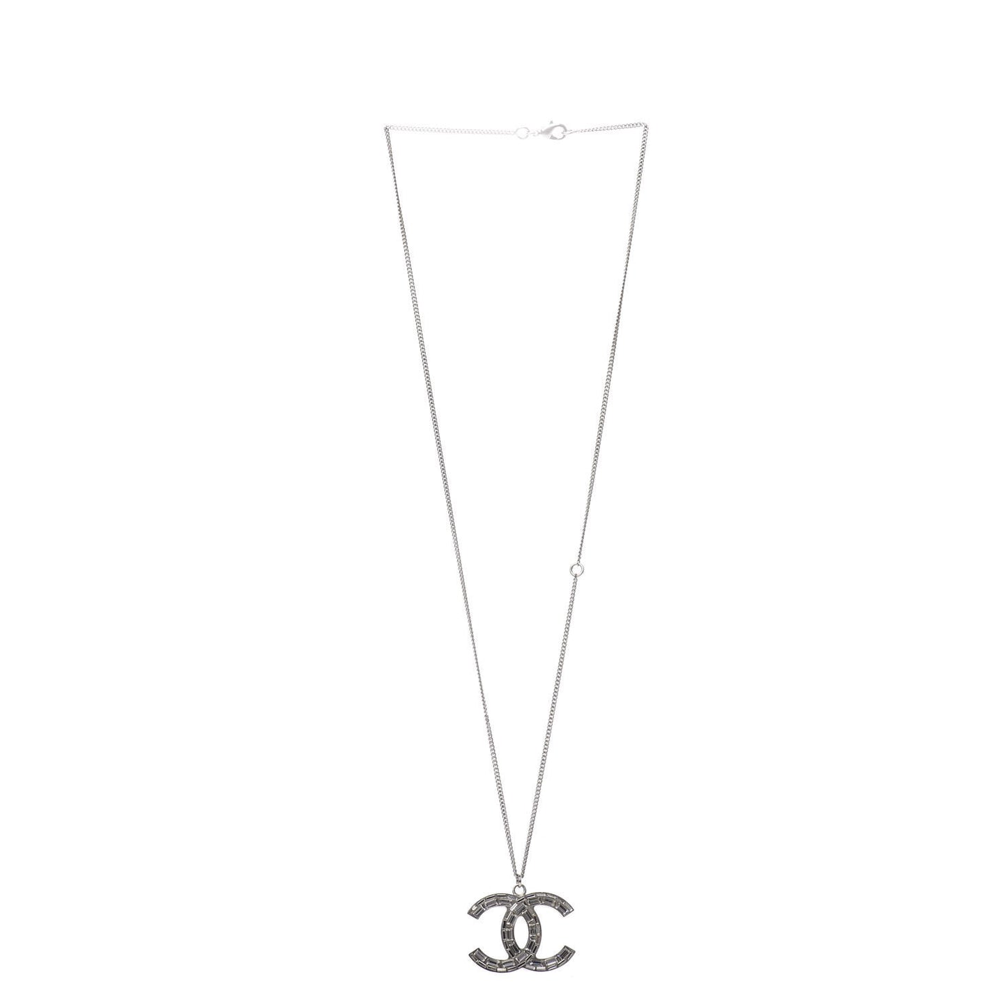 Baguette Crystal CC Pendant Necklace Silver