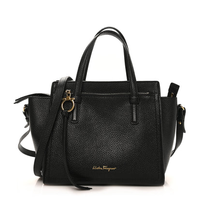 Salvatore Ferragamo Hammered Calfskin Double Handle Small Amy Tote Black 1 of 9
