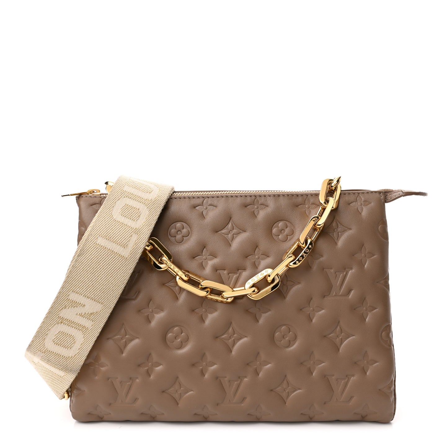 Lambskin Embossed Monogram Coussin PM Taupe
