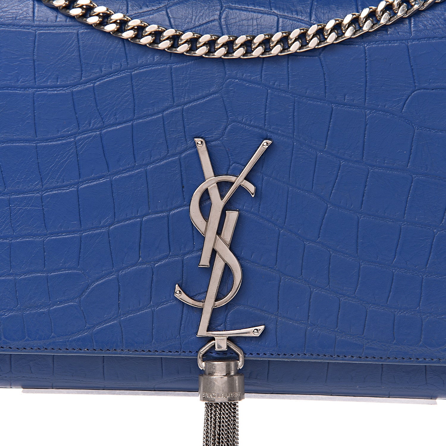 Saint Laurent Calfskin Crocodile Embossed Medium Classic Monogram Kate Tassel Satchel Bleu Majorelle 11 of 11