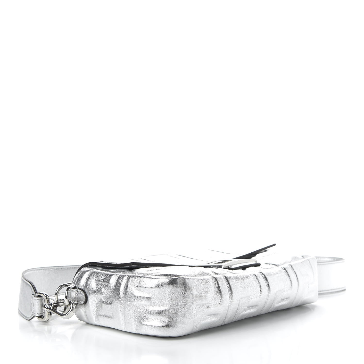 Fendi Vitello Catalan Mirror FF 1974 Embossed Baguette Argento 4 of 10