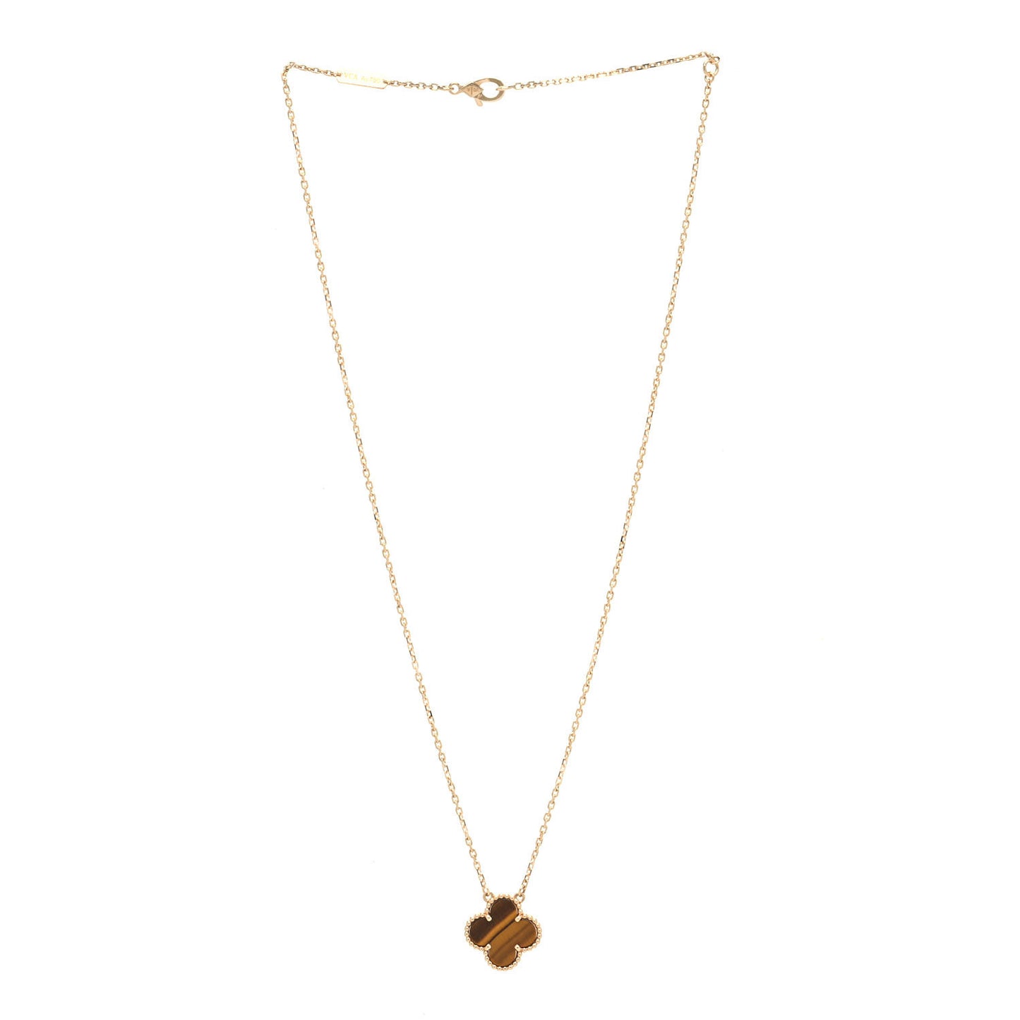 18K Yellow Gold Tiger Eye Vintage Alhambra Pendant Necklace