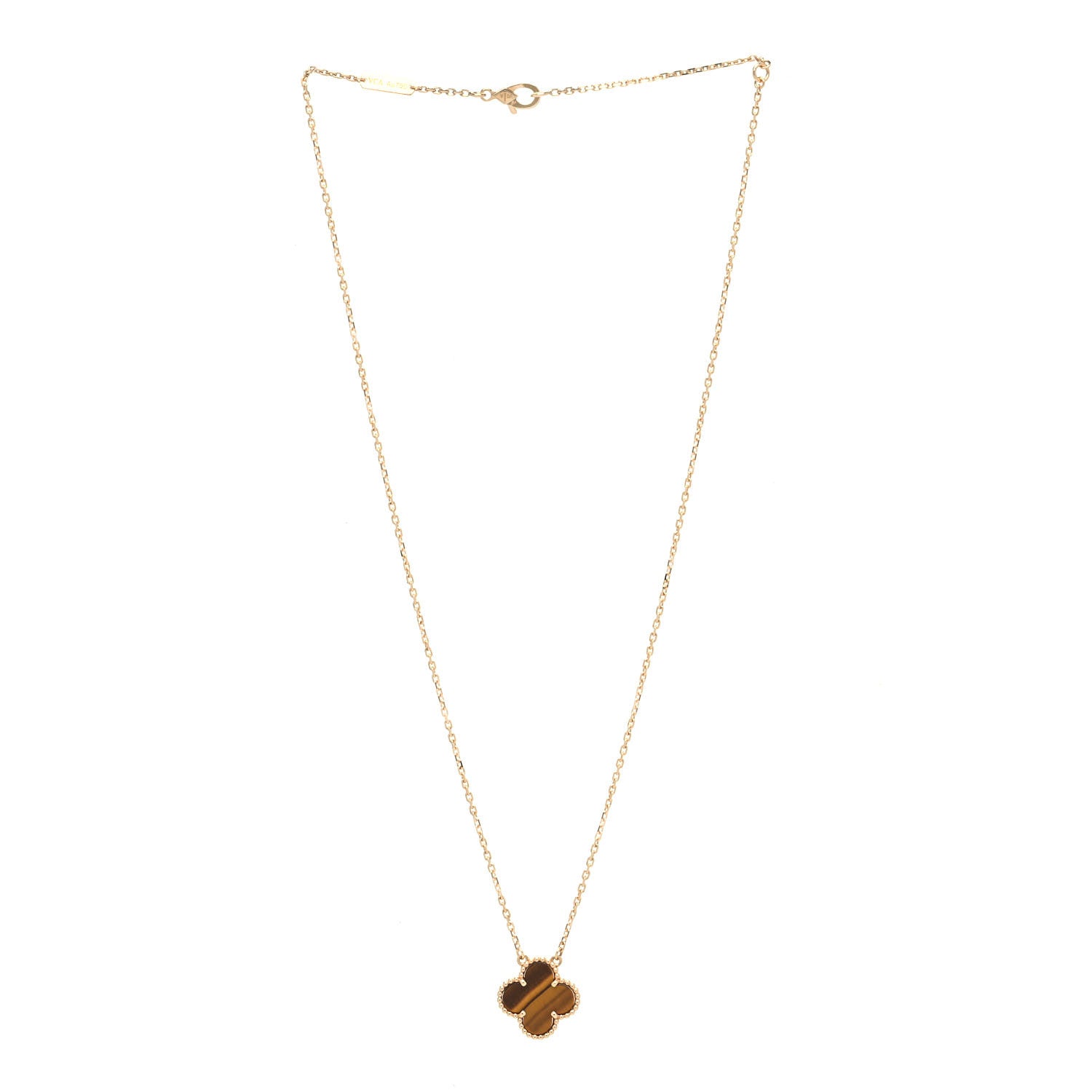 Van Cleef & Arpels 18K Yellow Gold Tiger Eye Vintage Alhambra Pendant Necklace 3 of 7