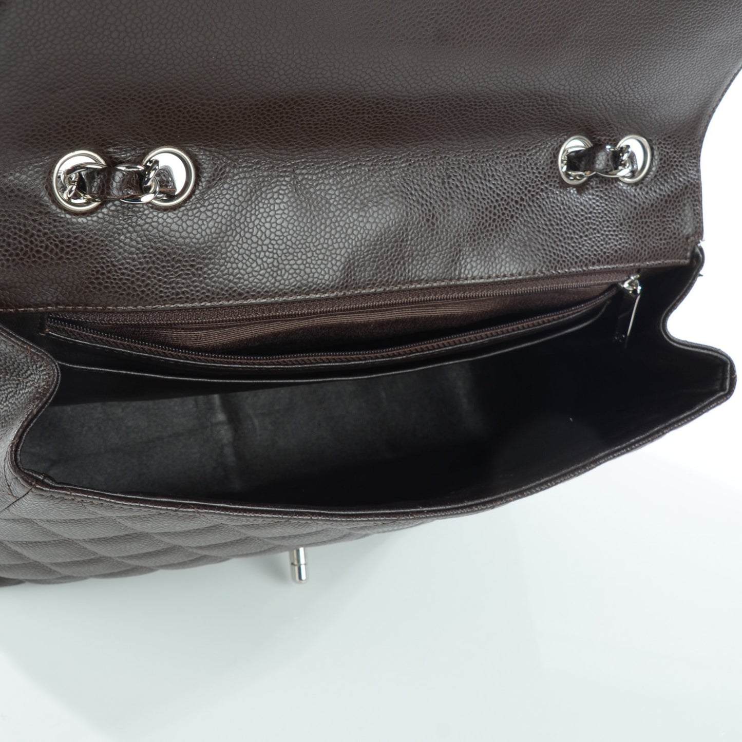 Caviar Quilted Jumbo Single Flap Dark Brown