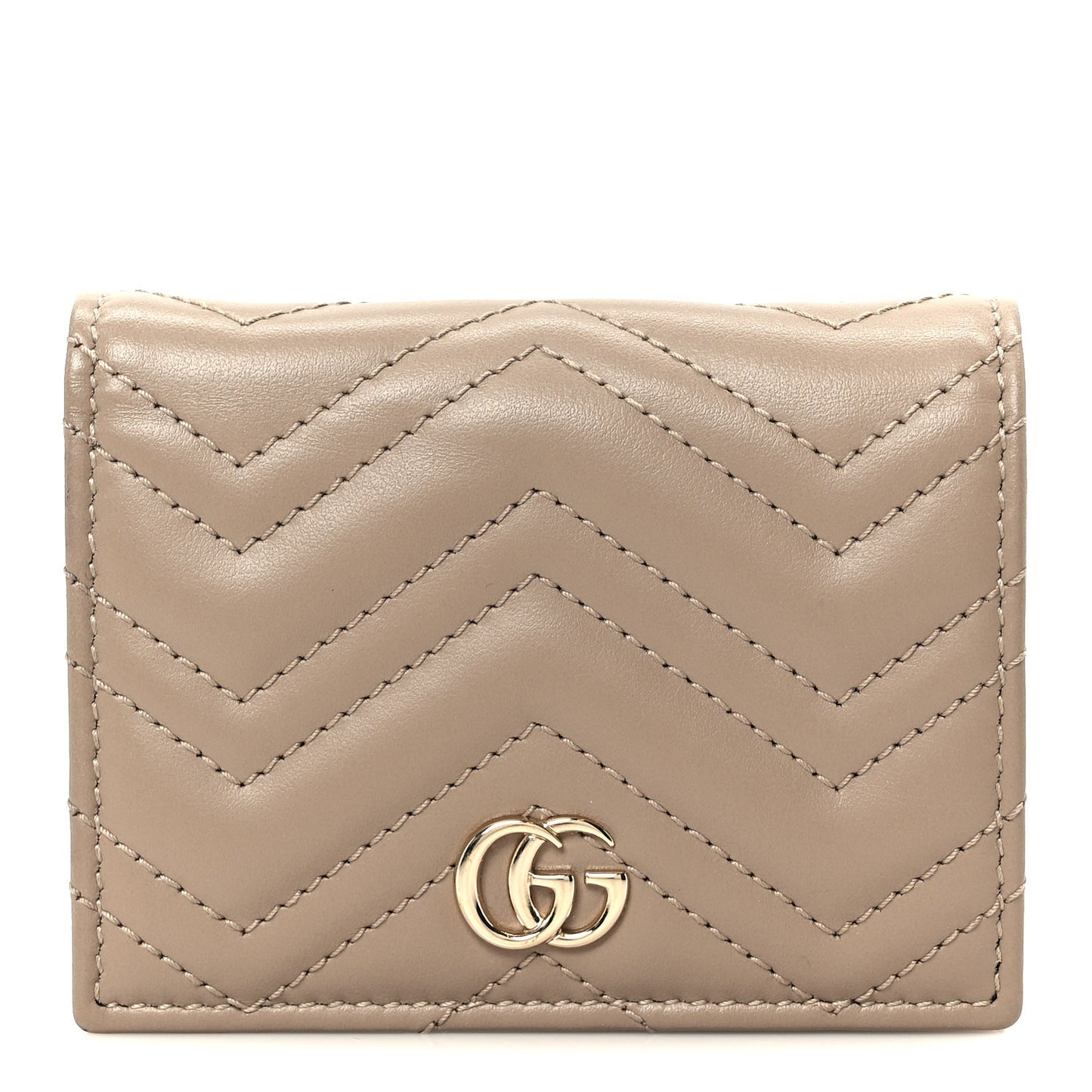 Calfskin Matelasse GG Marmont Card Case Wallet Taupe