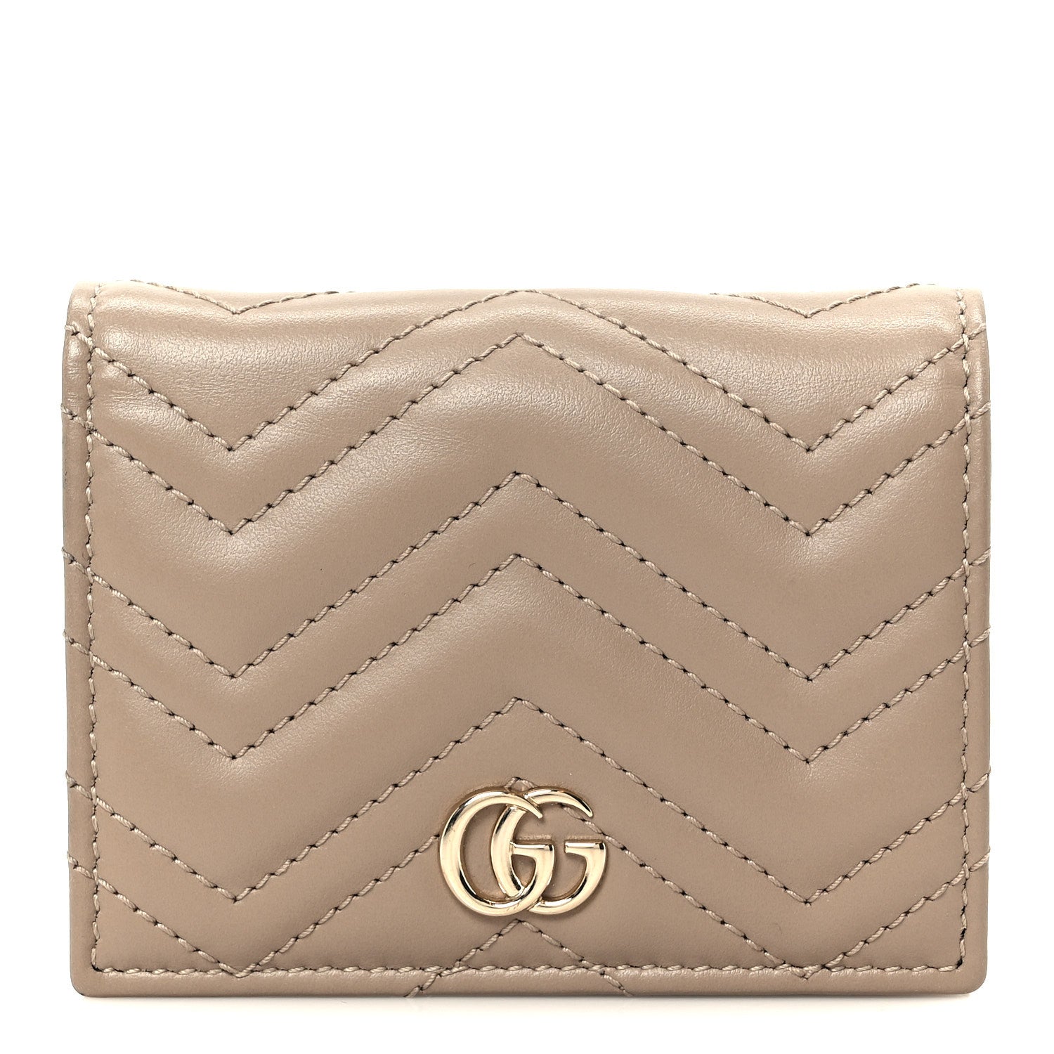 Gucci Calfskin Matelasse GG Marmont Card Case Wallet Taupe 1 of 12