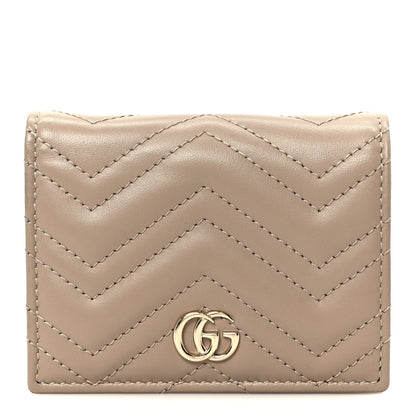Gucci Calfskin Matelasse GG Marmont Card Case Wallet Taupe 1 of 12