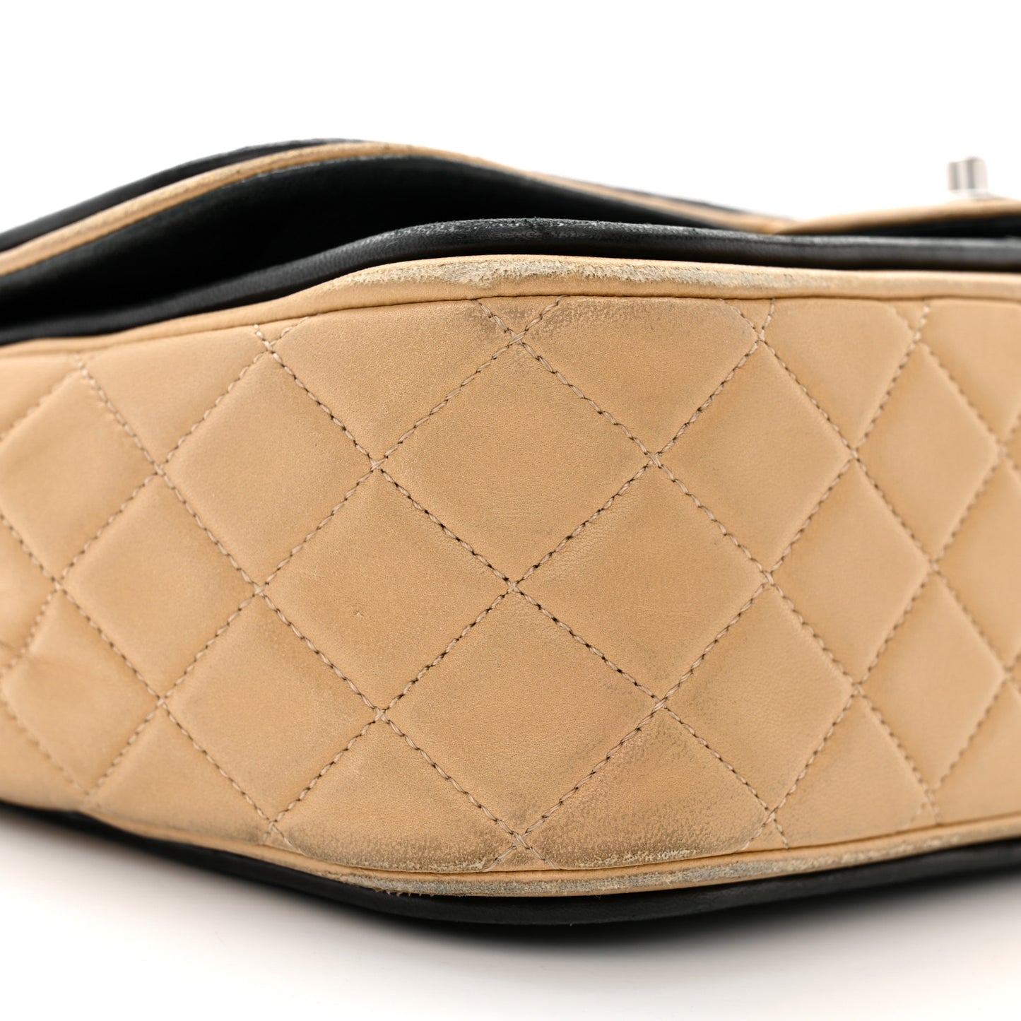 Lambskin Quilted Jumbo Classic Twist Flap Bag Black Beige