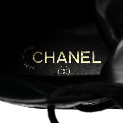 Chanel Crumpled Lambskin Quilted Platform Lace Up Combat Boots 37 Black 6 of 9