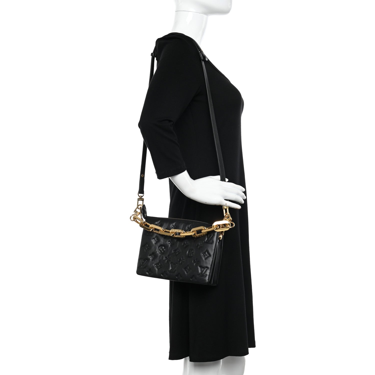 Louis Vuitton Lambskin Embossed Monogram Coussin BB Black 2 of 9