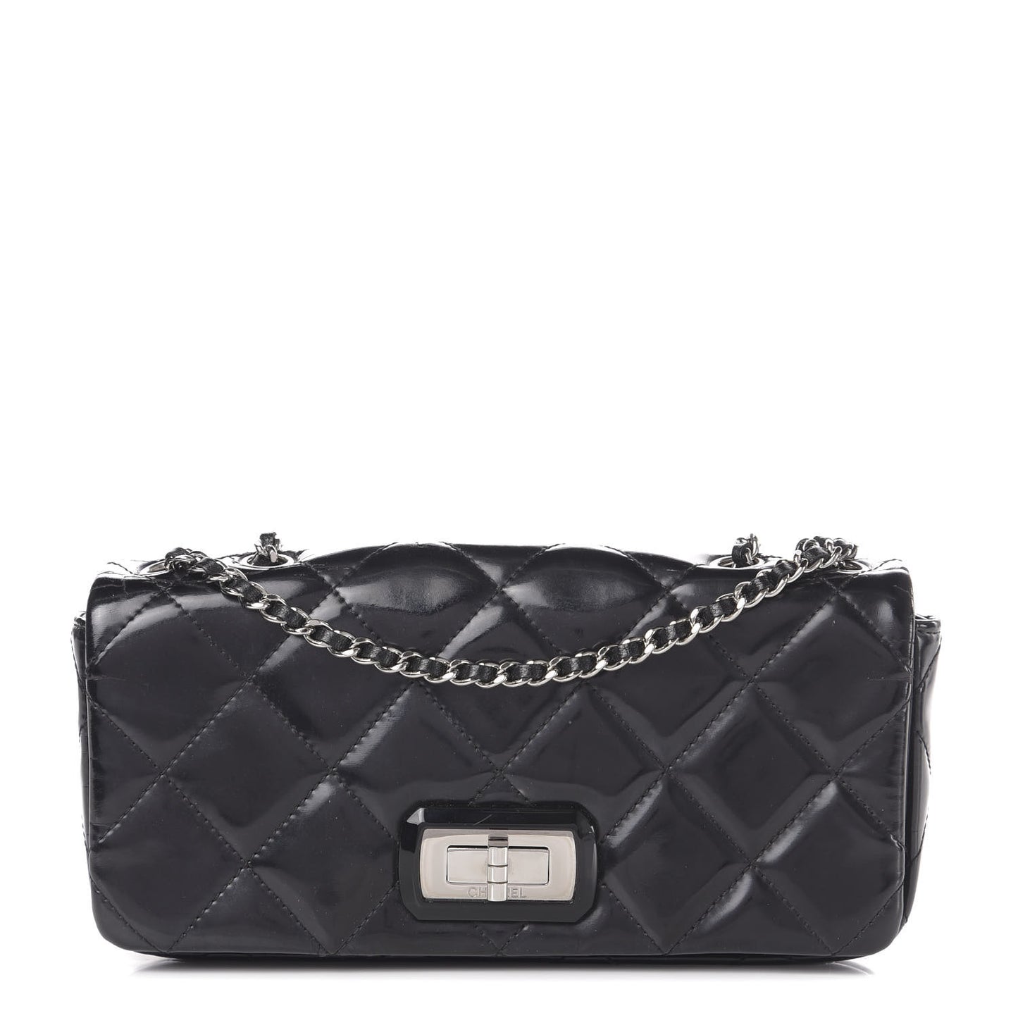 Patent Quilted Mademoiselle East West Flap Black