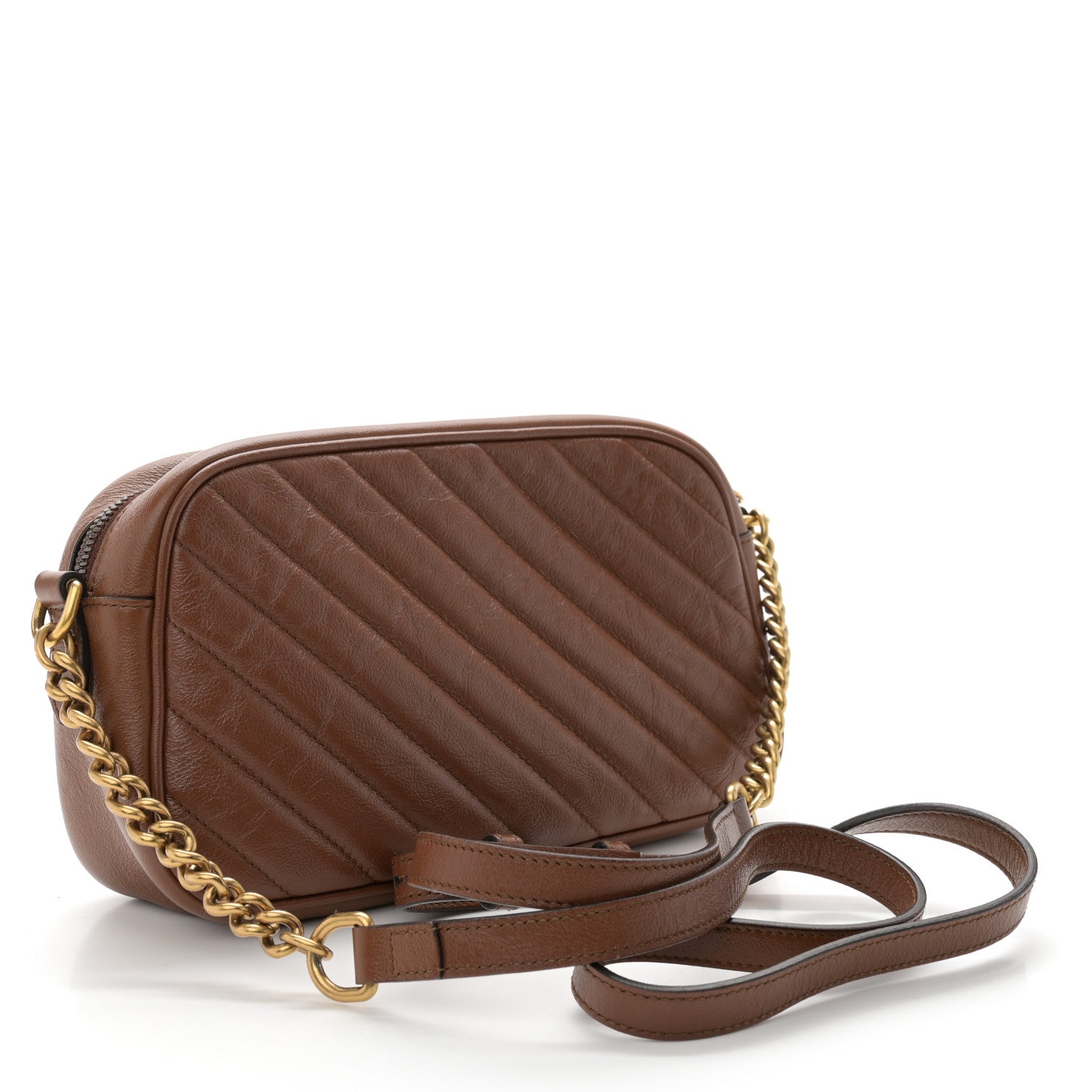 Gucci Glazed Calfskin Matelasse Diagonal Small GG Marmont Chain Shoulder Bag Cuir 3 of 10