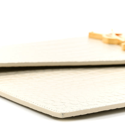 Saint Laurent Calfskin Crocodile Embossed Uptown Monogram Pouch Crema Soft 9 of 10