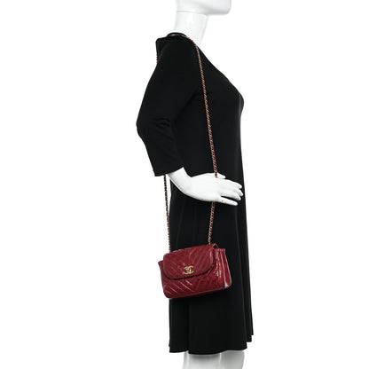 Chanel Glazed Calfskin Chevron Quilted Small Hampton Flap Burgundy 1 of 11