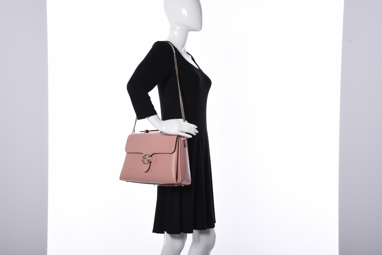 Gucci Dollar Calfskin Medium Interlocking G Top Handle Shoulder Bag Soft Pink 2 of 12