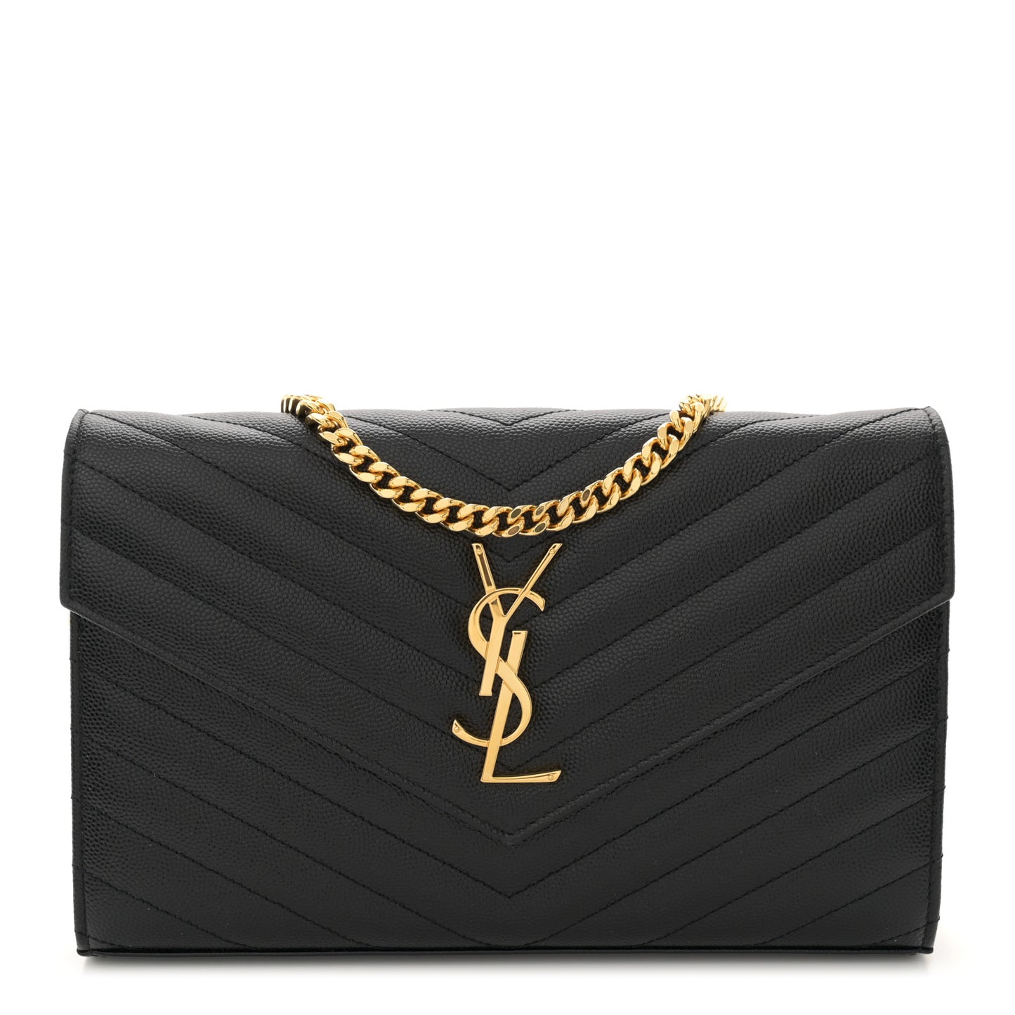 Grain De Poudre Matelasse Chevron Monogram Chain Wallet Black