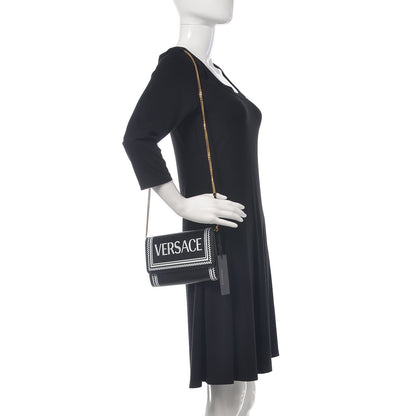 Versace Calfskin 90's Vintage Logo Chain Evening Bag Black White 2 of 9