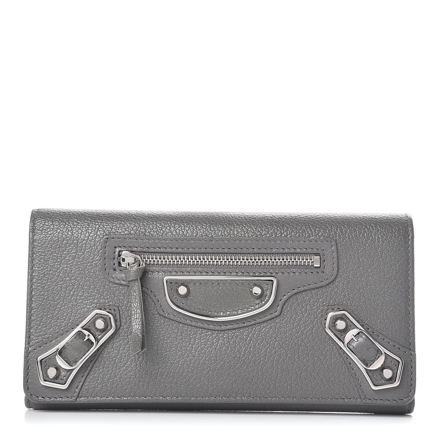 Chevre Silver Metallic Edge Hardware Money Wallet Gris Acier