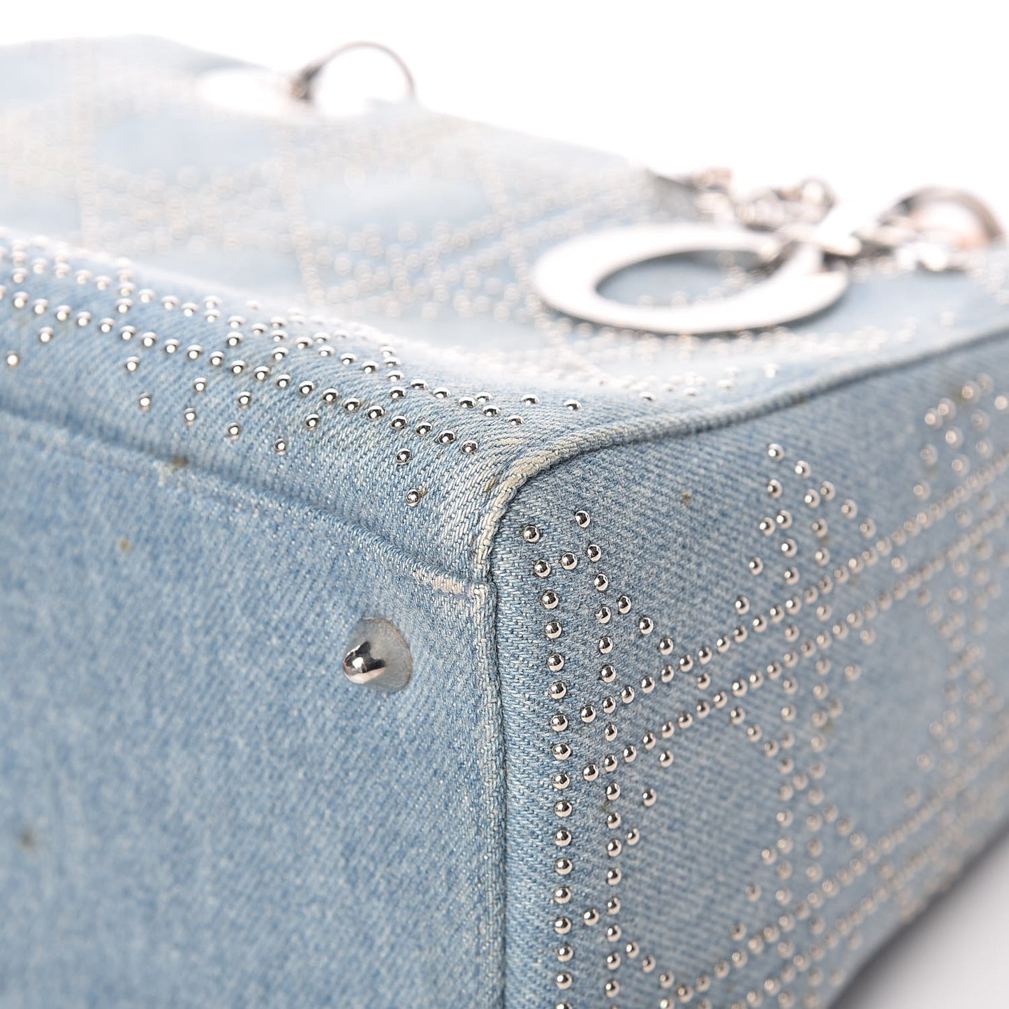 Denim Cannage Studded Medium Lady Dior Blue
