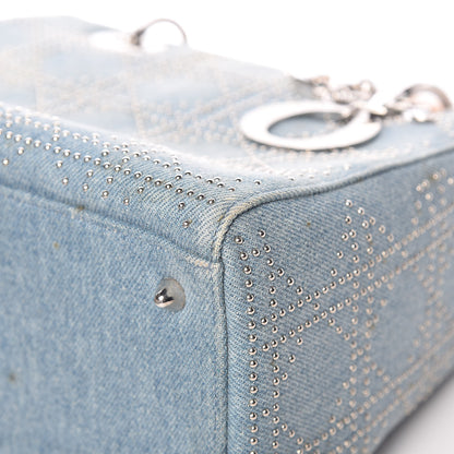 Christian Dior Denim Cannage Studded Medium Lady Dior Blue 9 of 16