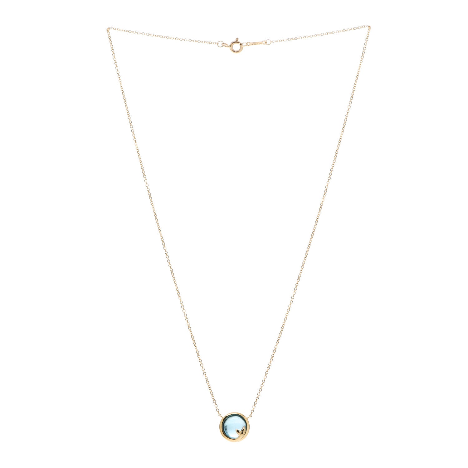 Tiffany 18K Yellow Gold Blue Topaz Olive Leaf Pendant Necklace 3 of 6