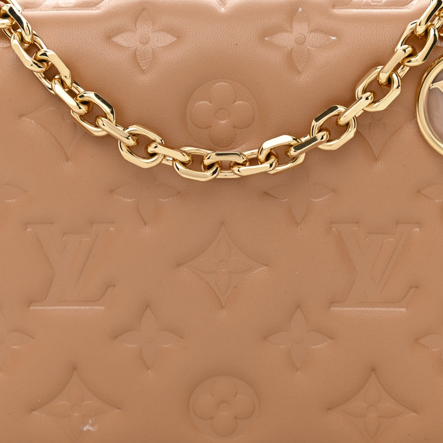 Lambskin Embossed Monogram Pochette Coussin Camel