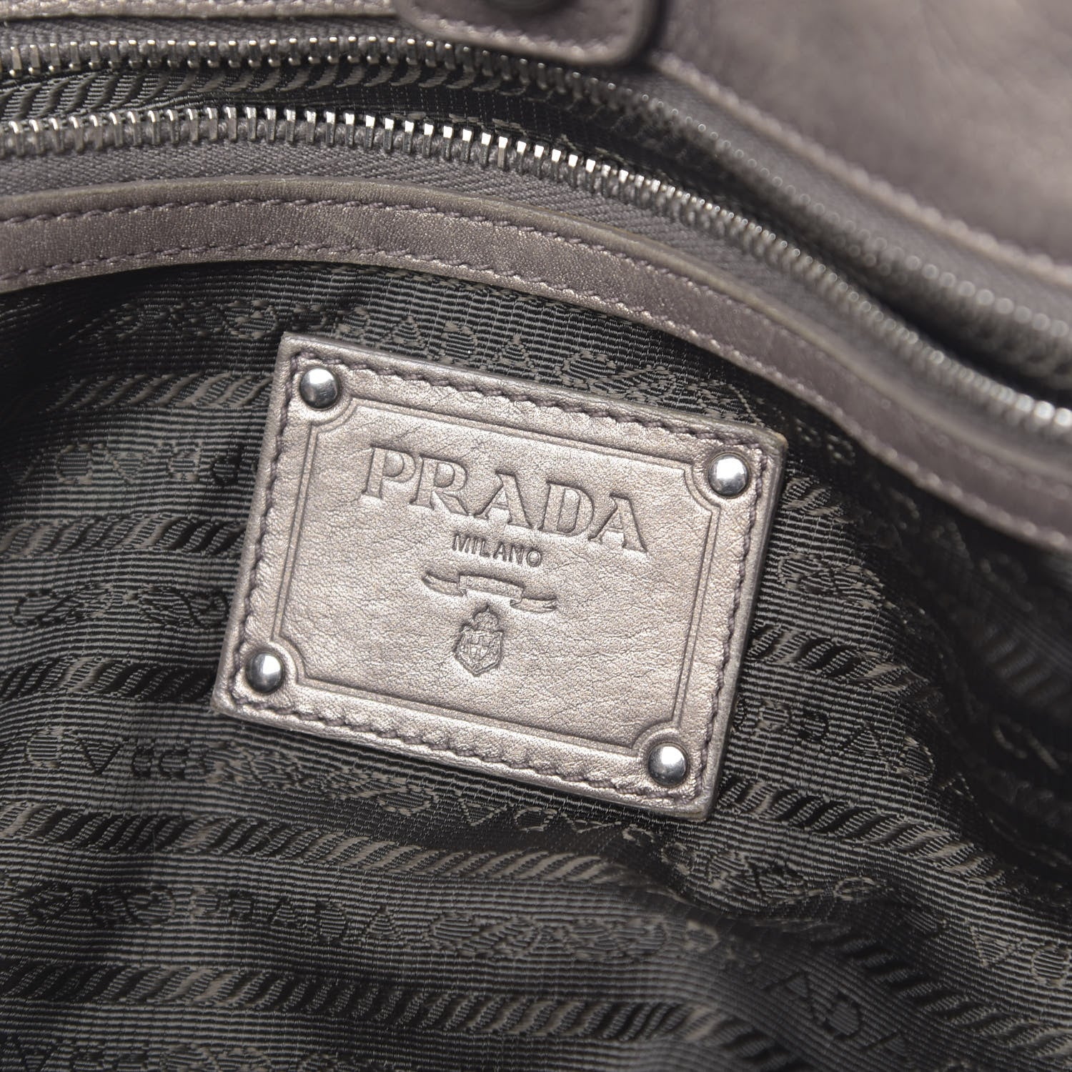 Prada Metallic Soft Calf Shopping Tote Fumo Mordore 6 of 10