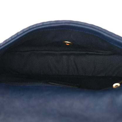 Chanel Calfskin Surpique Chevron Medium Flap Navy 5 of 12