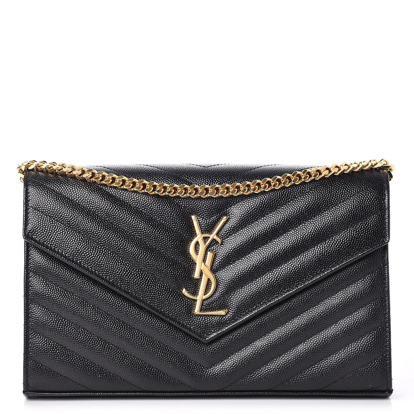 Grain De Poudre Matelasse Chevron Medium Monogram Chain Wallet Black